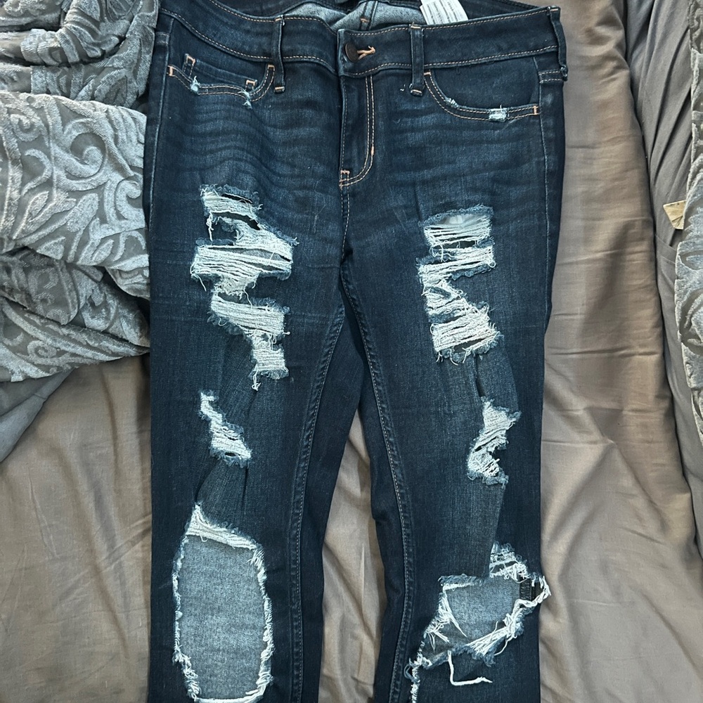 Hollister Dark Blue Distressed Skinny Jeans